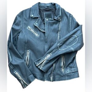 Gray Distressed Leather Jacket